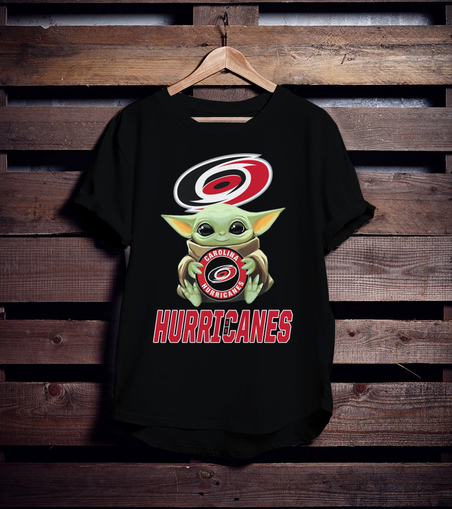 Carolina Hurricanes Baby Yoda Holding Team T-Shirt