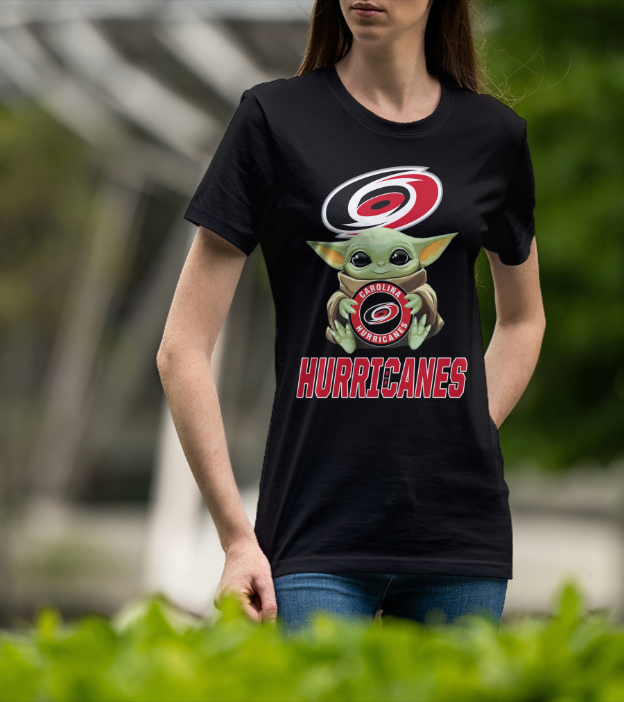 Carolina Hurricanes Baby Yoda Holding Team T-Shirt