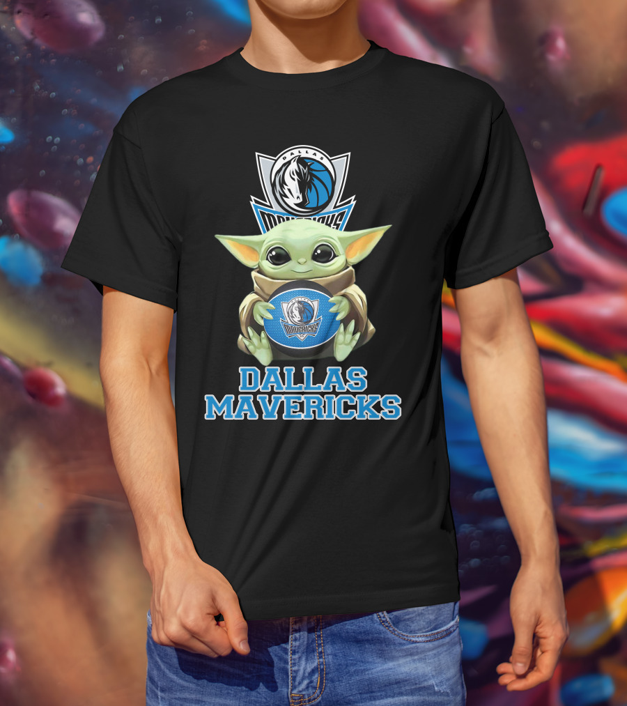 Dallas Mavericks Baby Yoda Holding Basketball T-Shirt