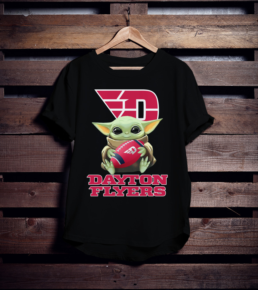 Dayton Flyers Baby Yoda Holding Football T-Shirt