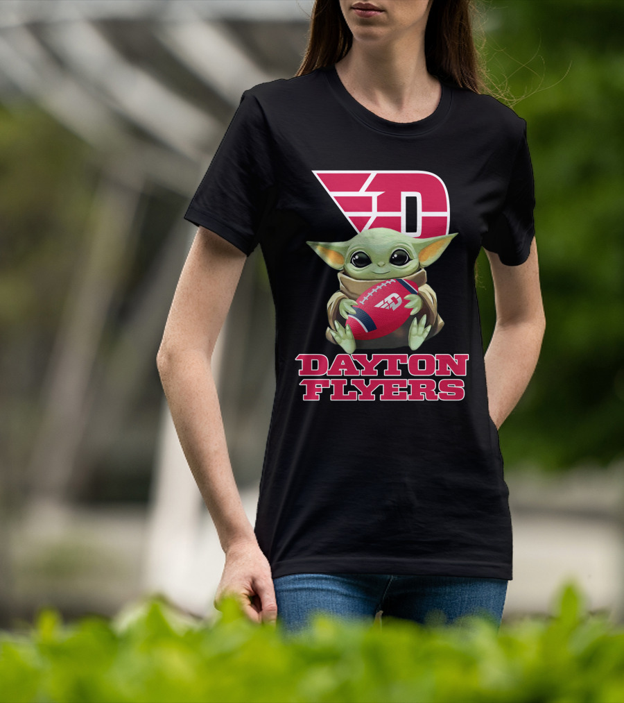 Dayton Flyers Baby Yoda Holding Football T-Shirt