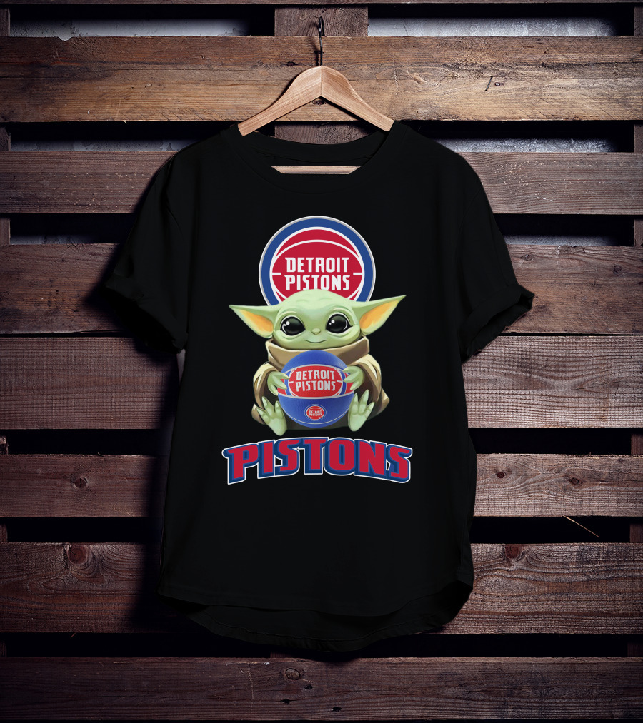 Detroit Pistons Baby Yoda Holding Basketball T-Shirt