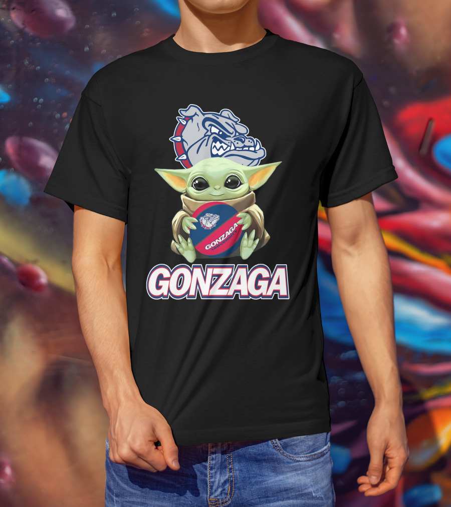 Gonzaga Bulldogs Baby Yoda Holding Basketball T-Shirt
