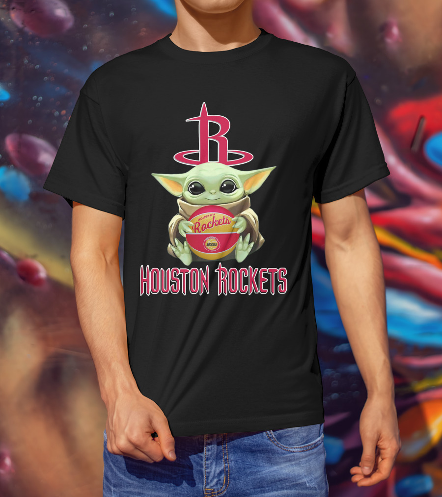 Houston Rockets Baby Yoda Basketball Nba Star Wars Crossover T-Shirt