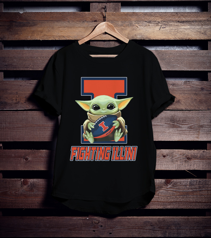 Illinois Fighting Illini Baby Yoda Football T-Shirt
