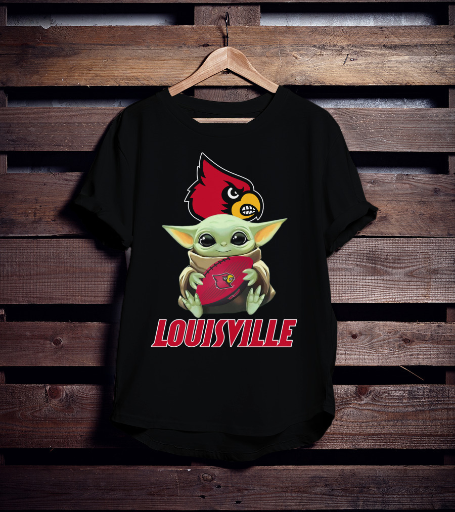 Louisville Cardinals Baby Yoda Holding Football T-Shirt