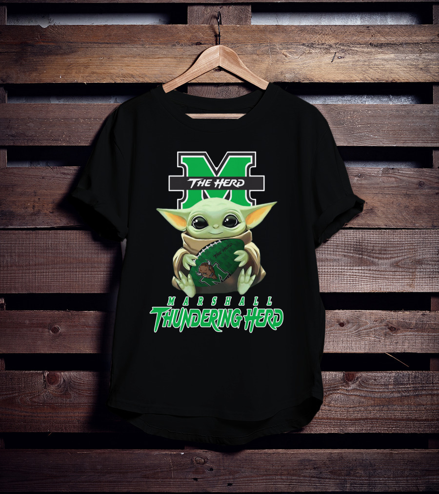 Marshall Thundering Herd Baby Yoda The Herd Football T-Shirt