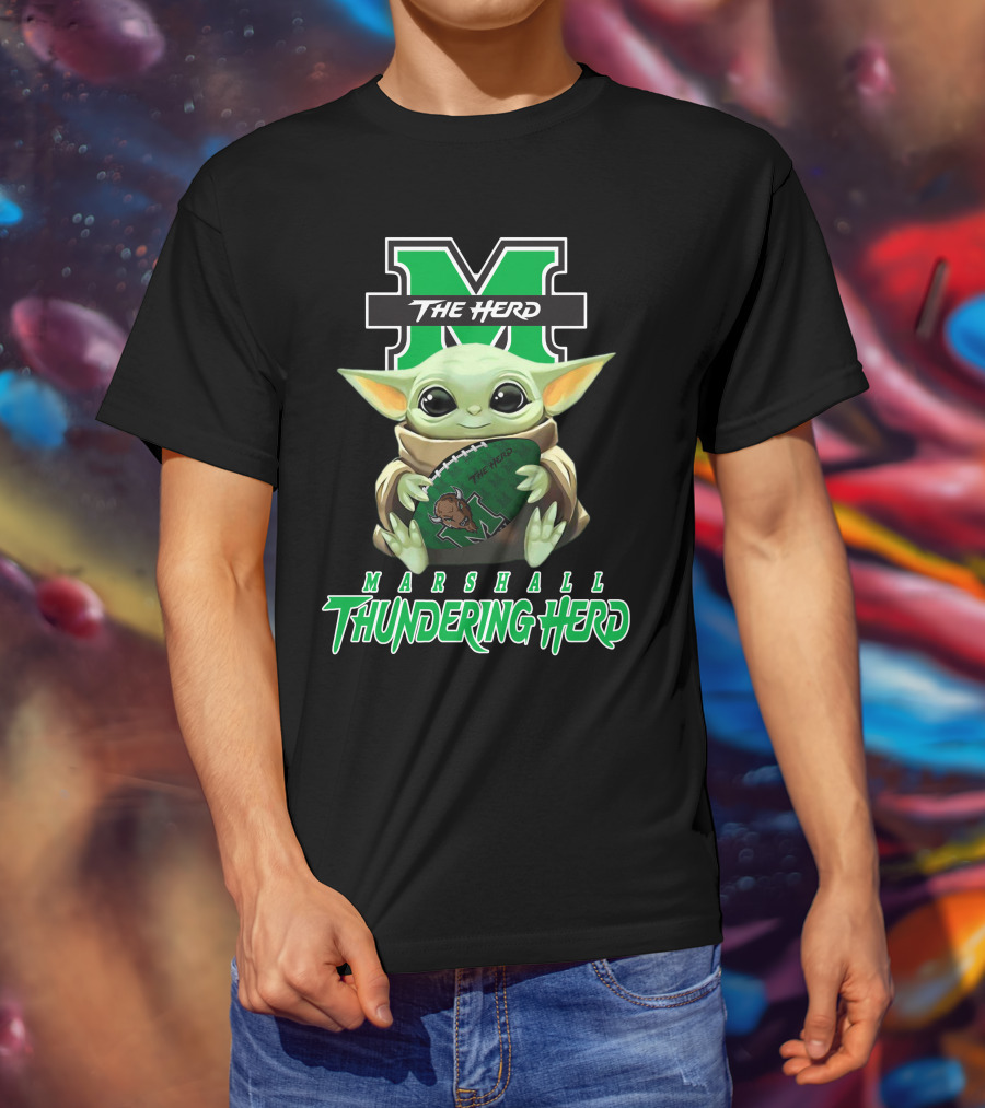 Marshall Thundering Herd Baby Yoda The Herd Football T-Shirt