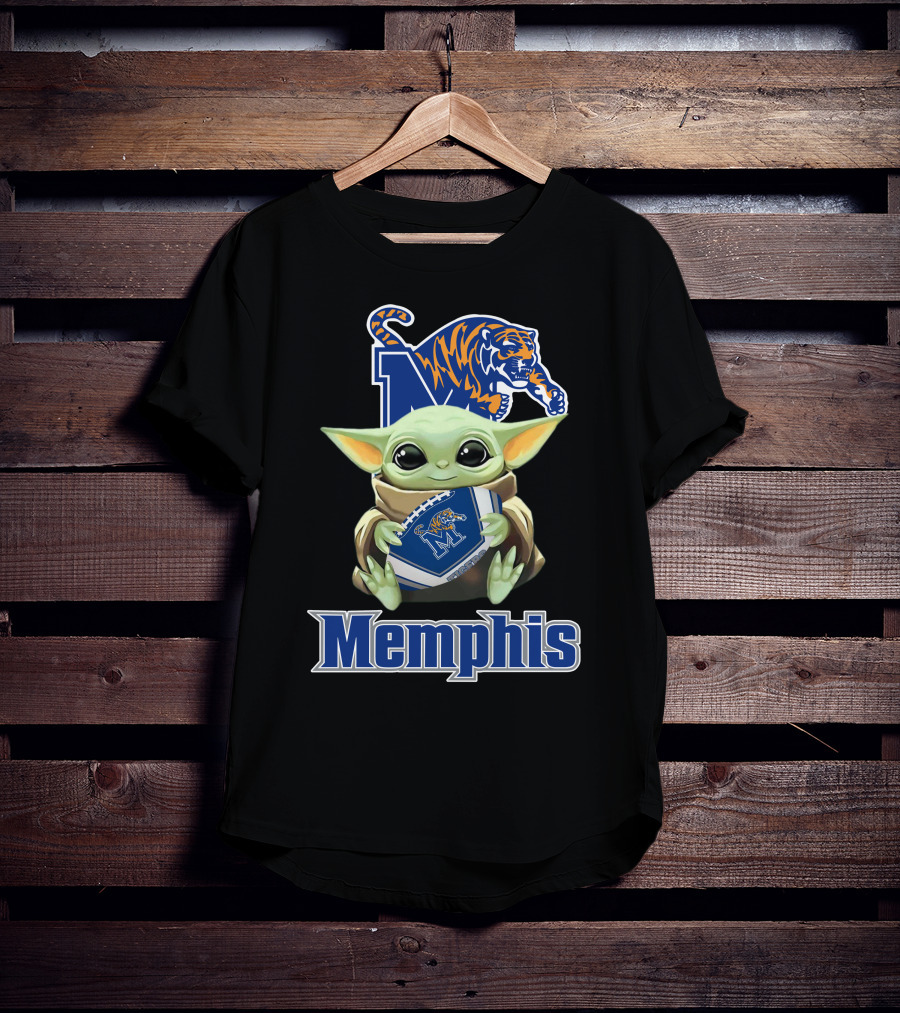 Memphis Tigers Baby Yoda Holding Football T-Shirt