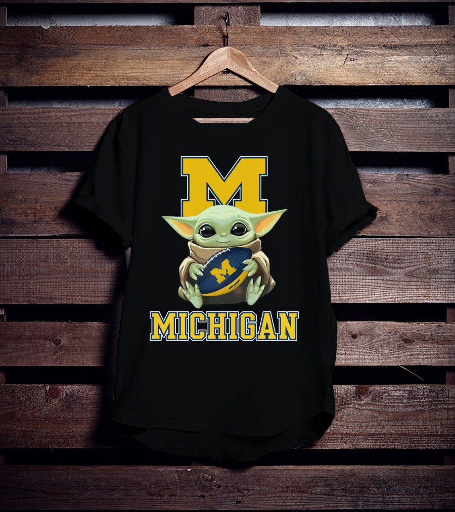 Michigan Wolverines Baby Yoda Football Fan Character M T-Shirt