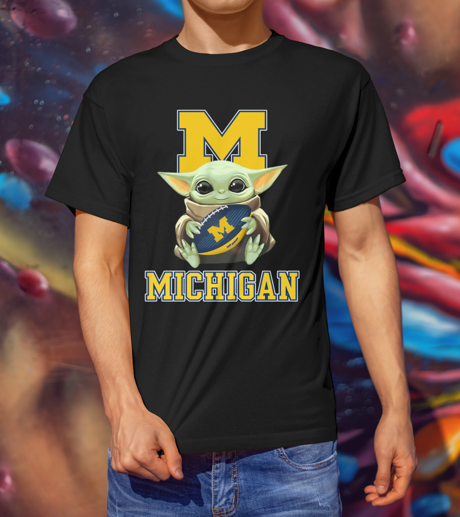Michigan Wolverines Baby Yoda Football Fan Character M T-Shirt