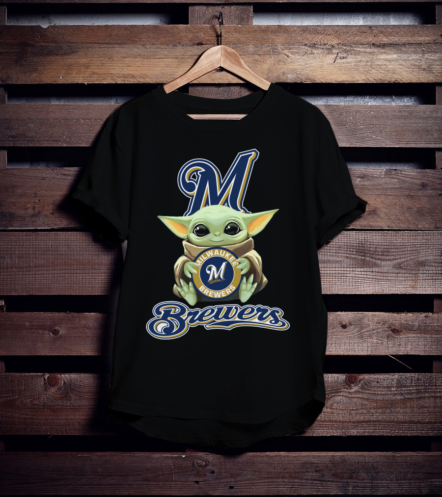Milwaukee Brewers Baby Yoda With Team T-Shirt