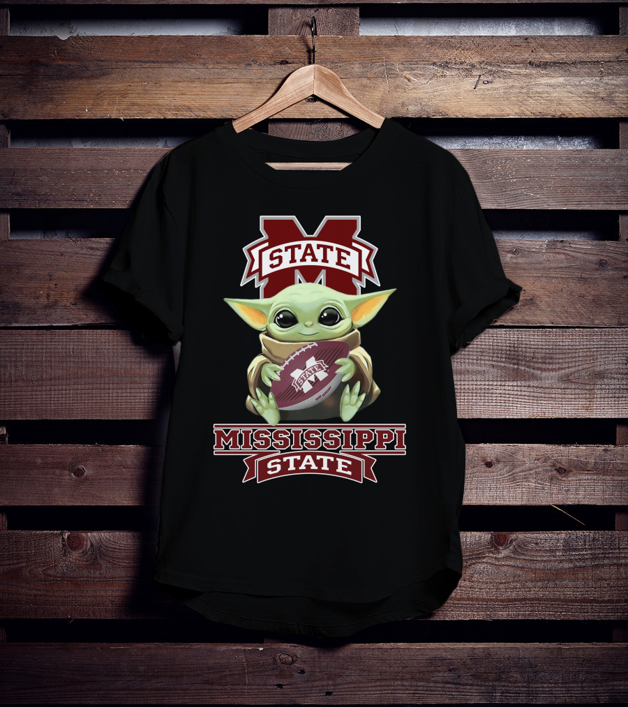 Mississippi State Bulldogs Baby Yoda Holding Football T-Shirt