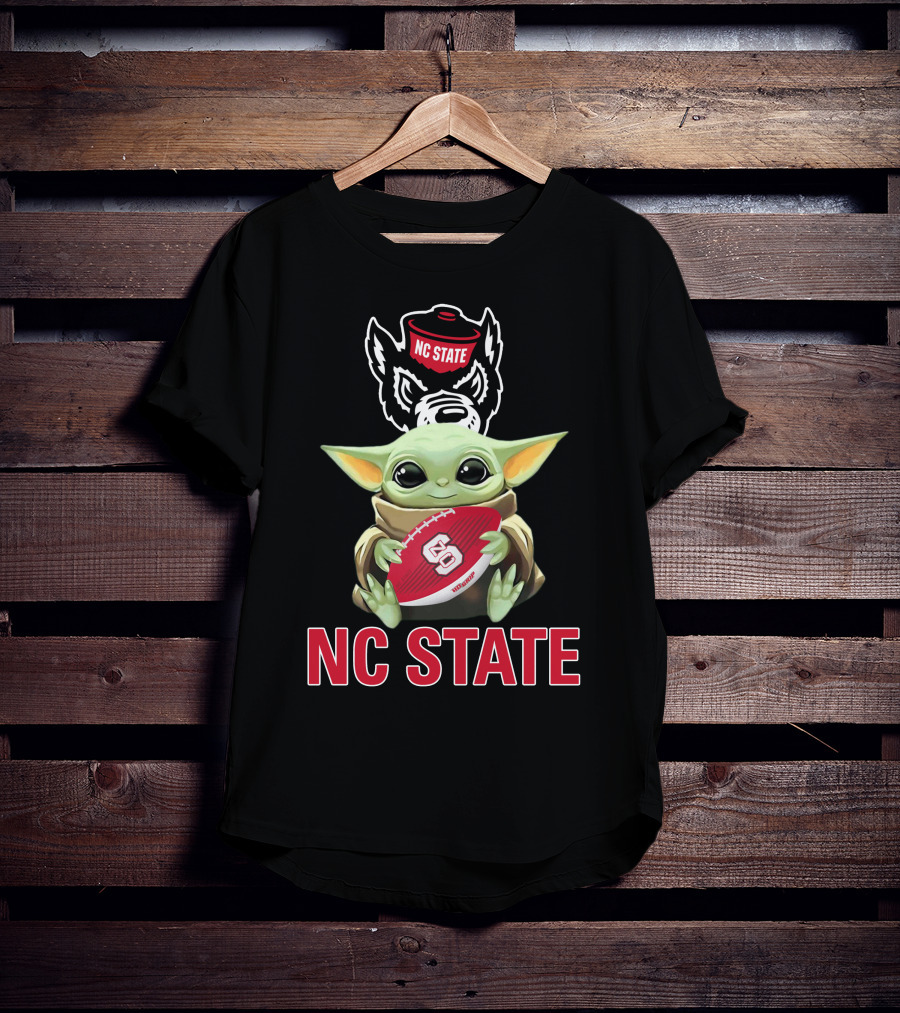 Nc State Wolfpack Baby Yoda Holding Football T-Shirt