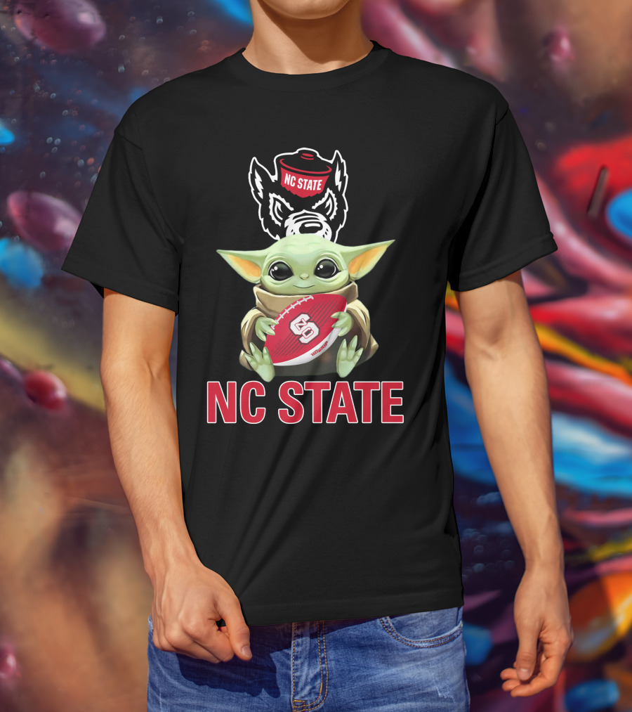 Nc State Wolfpack Baby Yoda Holding Football T-Shirt
