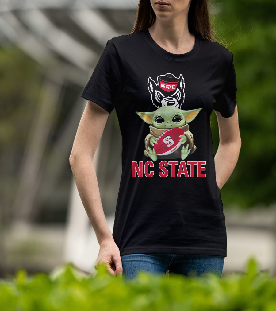 Nc State Wolfpack Baby Yoda Holding Football T-Shirt