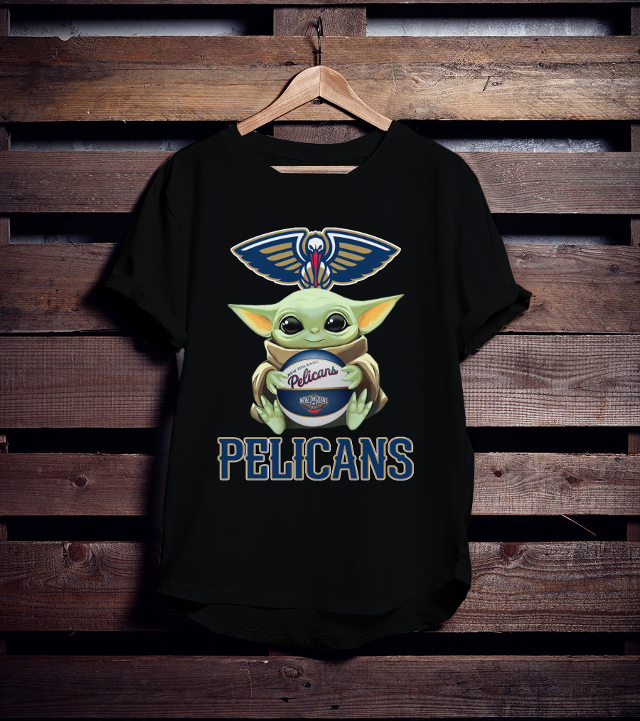 New Orleans Pelicans Baby Yoda Holding Basketball With Team T-Shirt