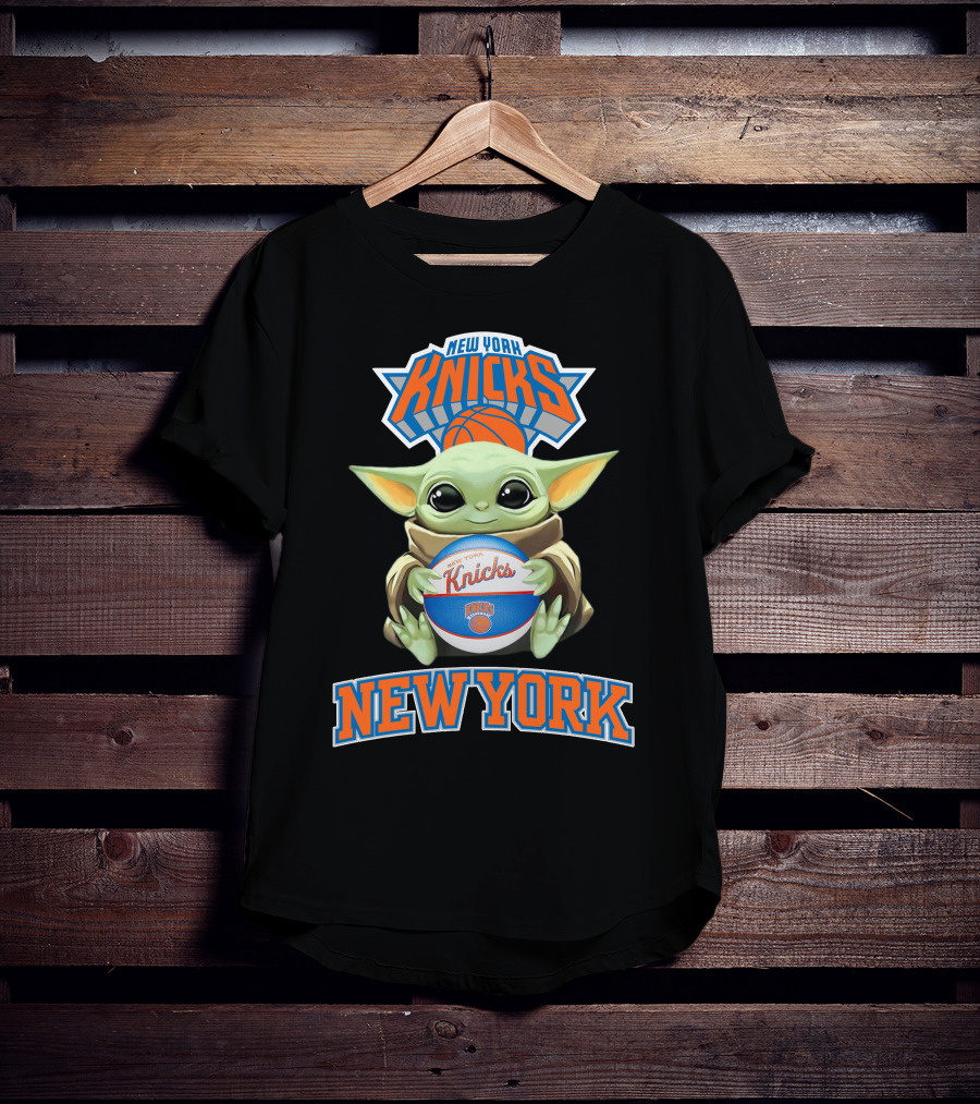 New York Knicks Baby Yoda Holding Basketball T-Shirt