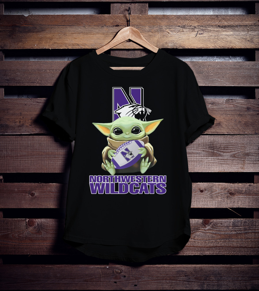 Northwestern Wildcats Baby Yoda Holding Football T-Shirt