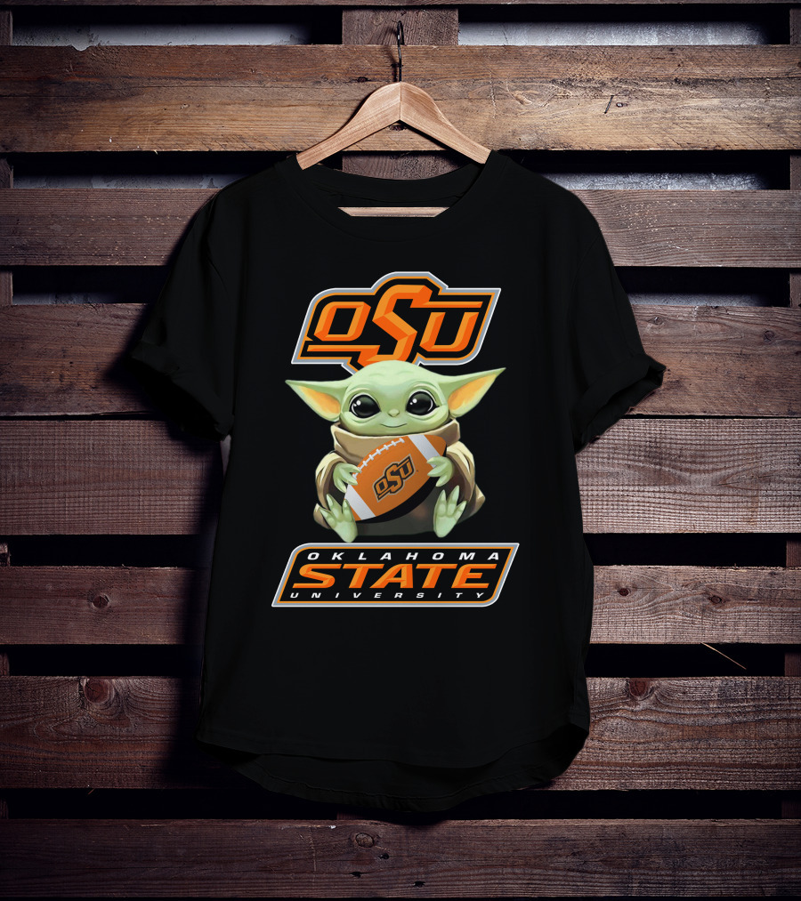 Osu Oklahoma State University Baby Yoda Football T-Shirt