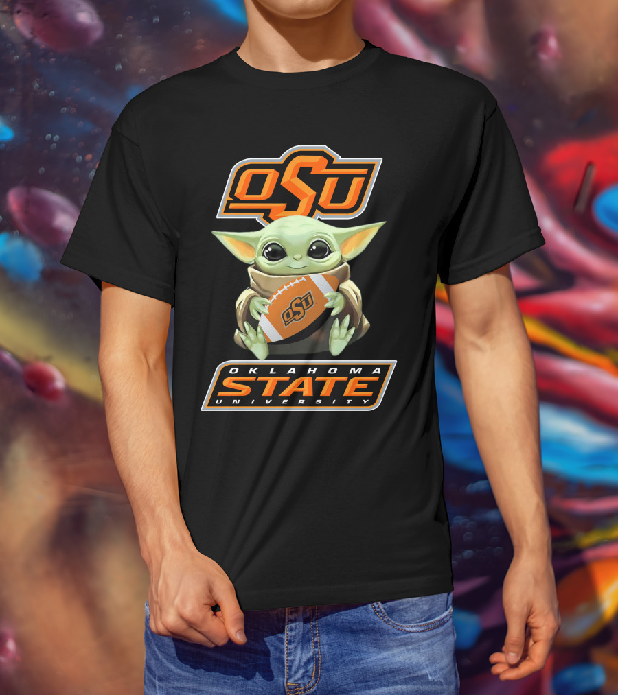 Osu Oklahoma State University Baby Yoda Football T-Shirt