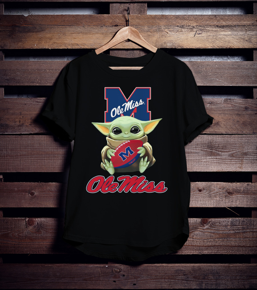 Ole Miss Rebels Baby Yoda Holding Football Official T-Shirt