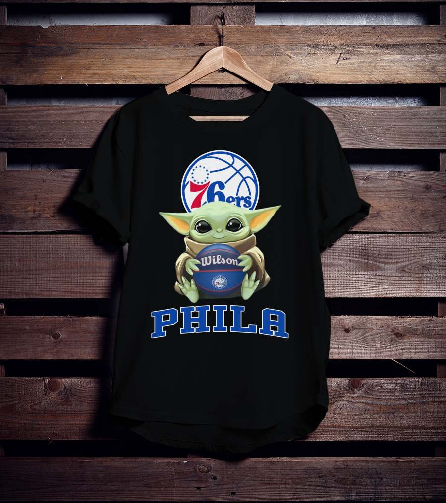 Philadelphia 76ers Baby Yoda Holding Wilson Basketball Phila T-Shirt