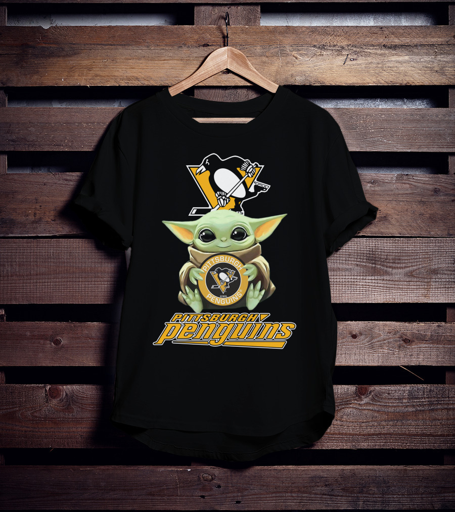 Pittsburgh Penguins Baby Yoda Holding Team T-Shirt