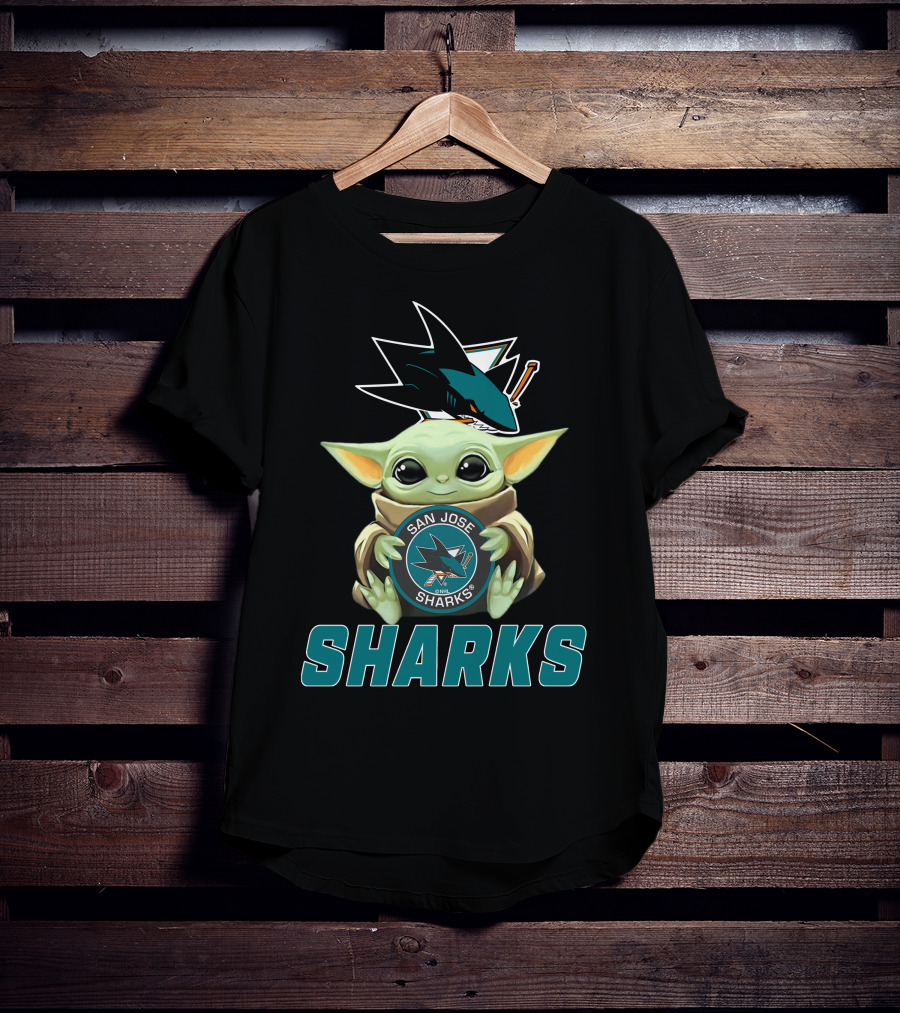 San Jose Sharks Baby Yoda Holding T-Shirt