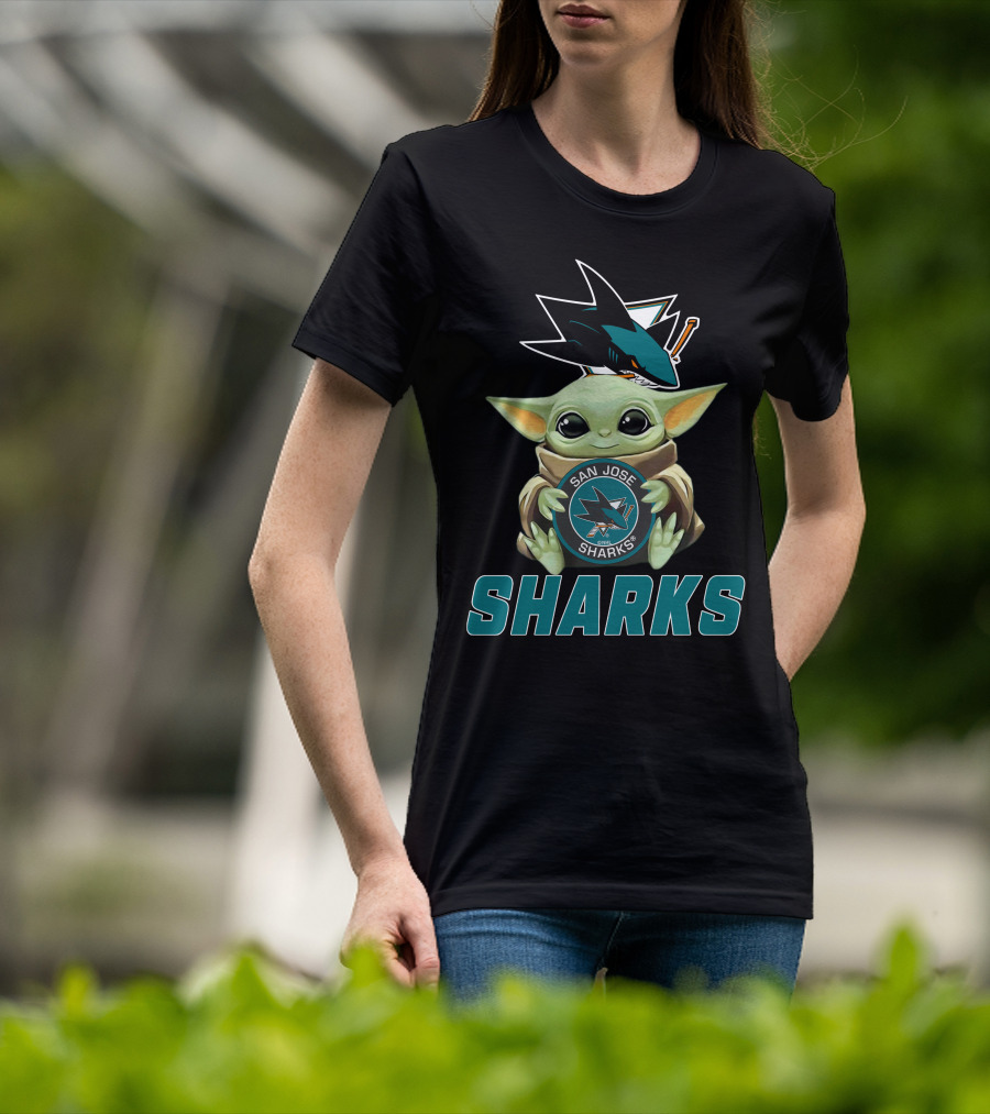 San Jose Sharks Baby Yoda Holding T-Shirt