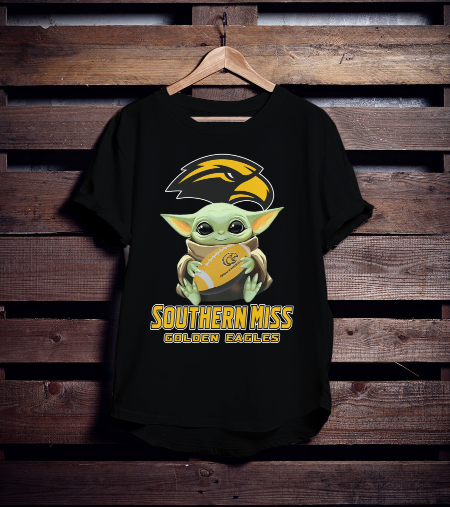 Southern Miss Golden Eagles Baby Yoda Holding Football T-Shirt