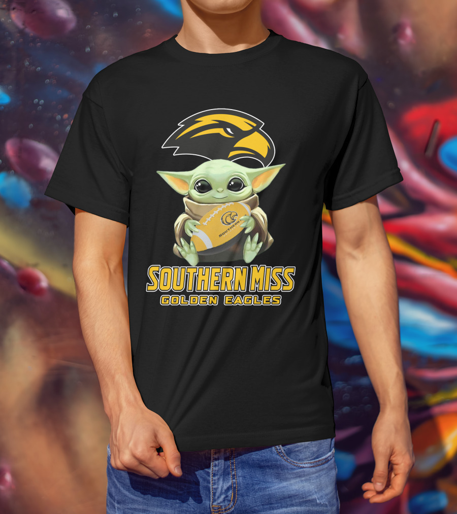 Southern Miss Golden Eagles Baby Yoda Holding Football T-Shirt