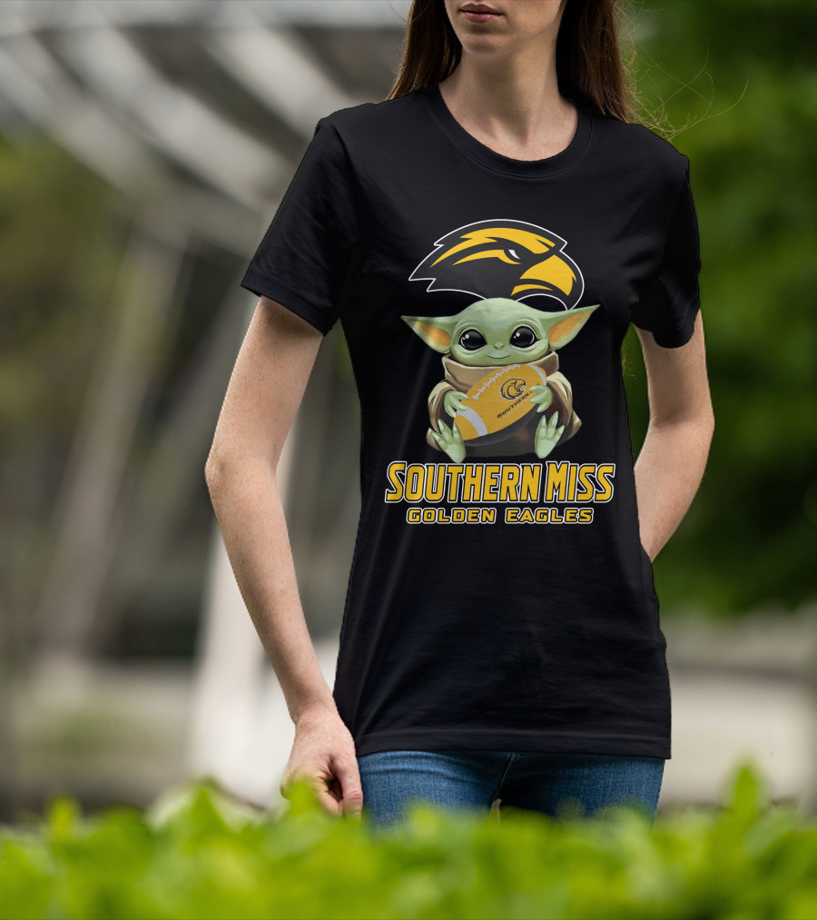 Southern Miss Golden Eagles Baby Yoda Holding Football T-Shirt