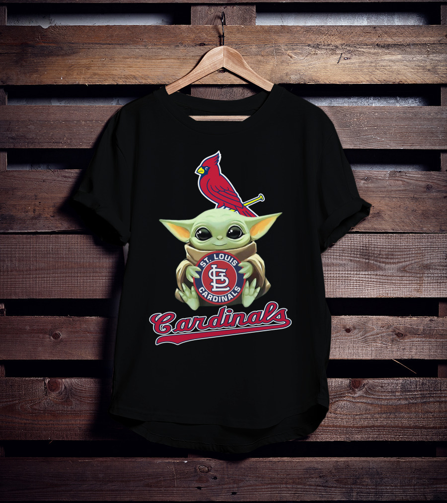St. Louis Cardinals Baby Yoda Holding Logo With Cardinal Bird T-Shirt