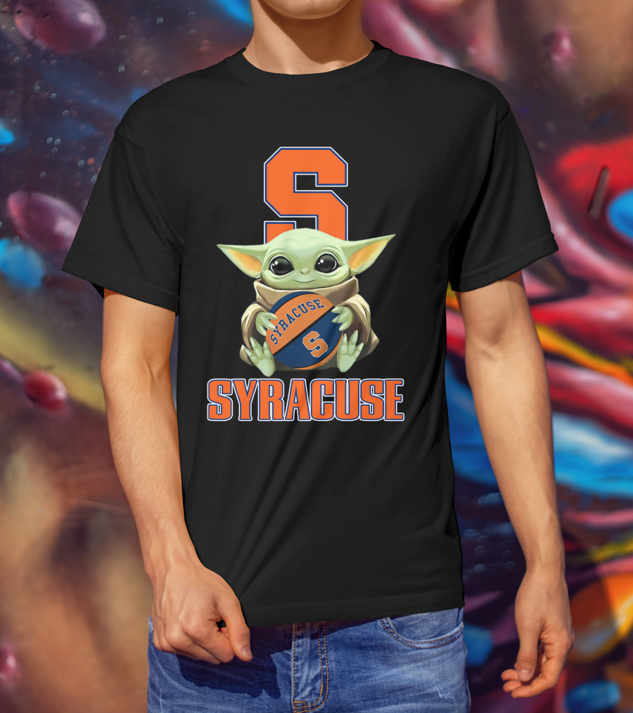 Syracuse Baby Yoda Holding Orange Basketball With Syracuse T-Shirt