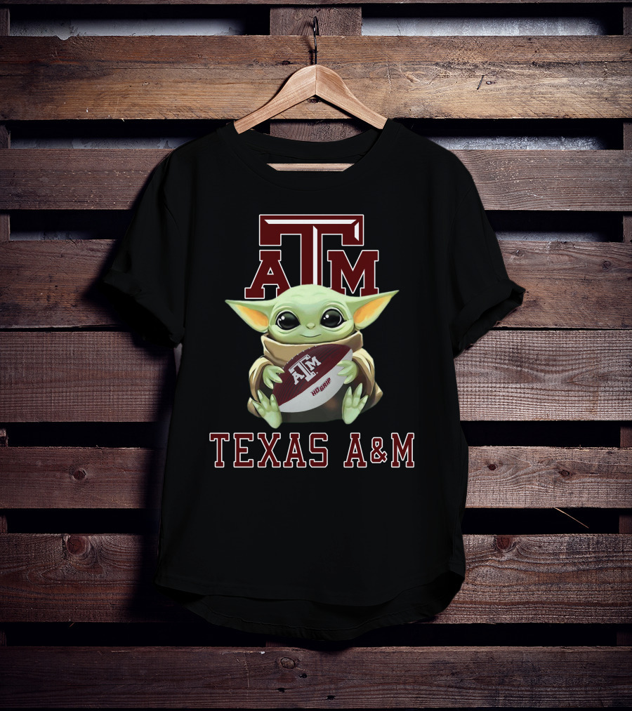 Texas A&M Aggies Baby Yoda Holding Football T-Shirt