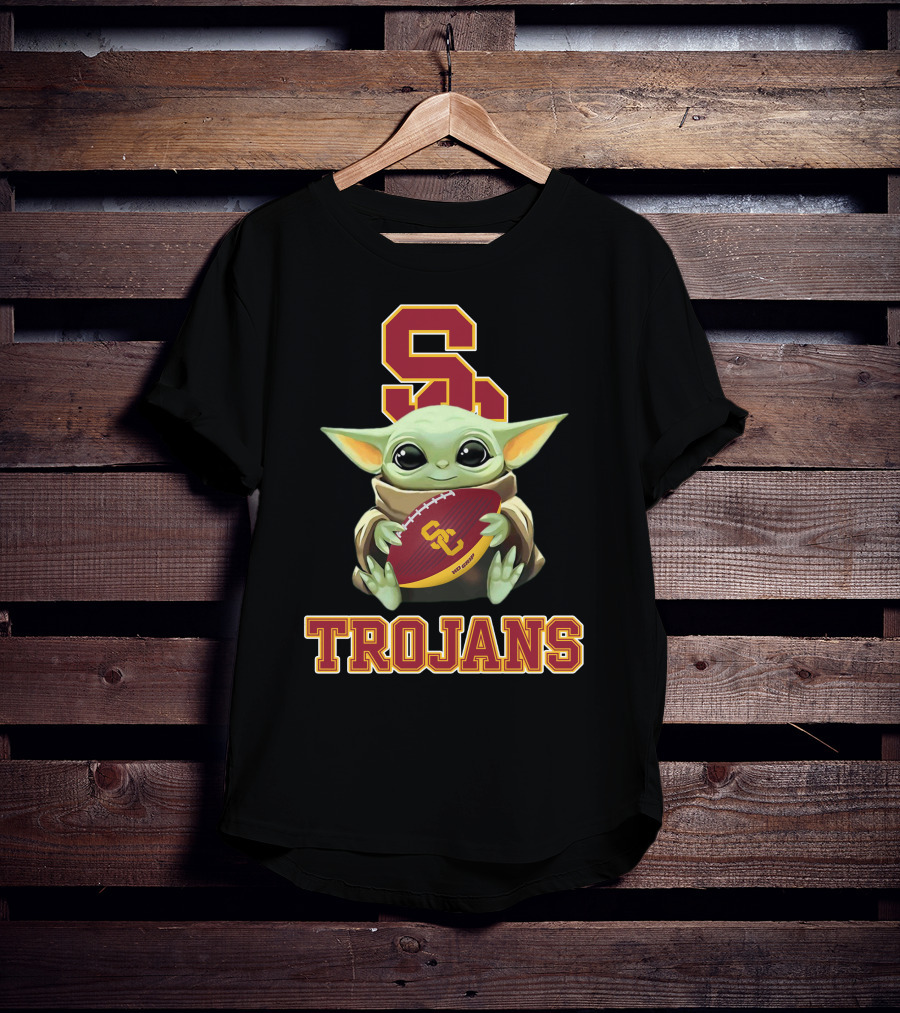 Usc Trojans Baby Yoda Holding Football T-Shirt
