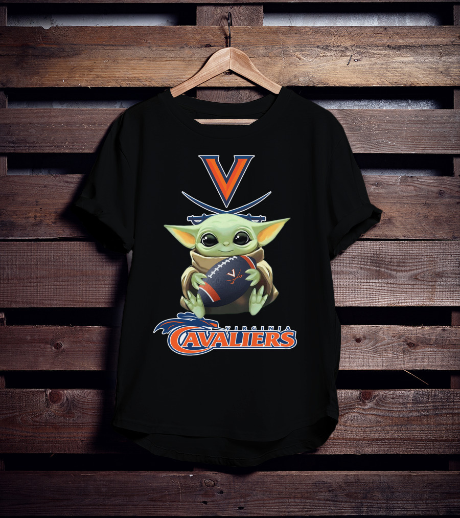 Virginia Cavaliers Baby Yoda Football Fan Logo Artwork T-Shirt