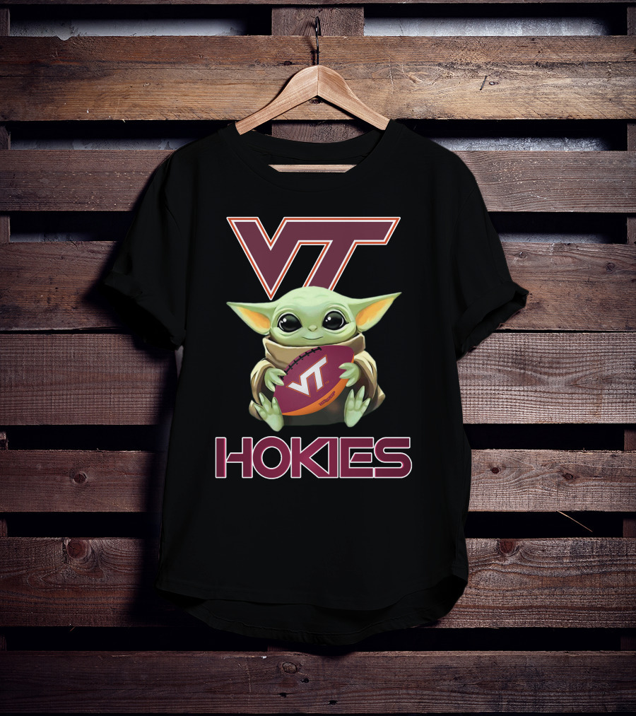Vt Hokies Baby Yoda Football T-Shirt