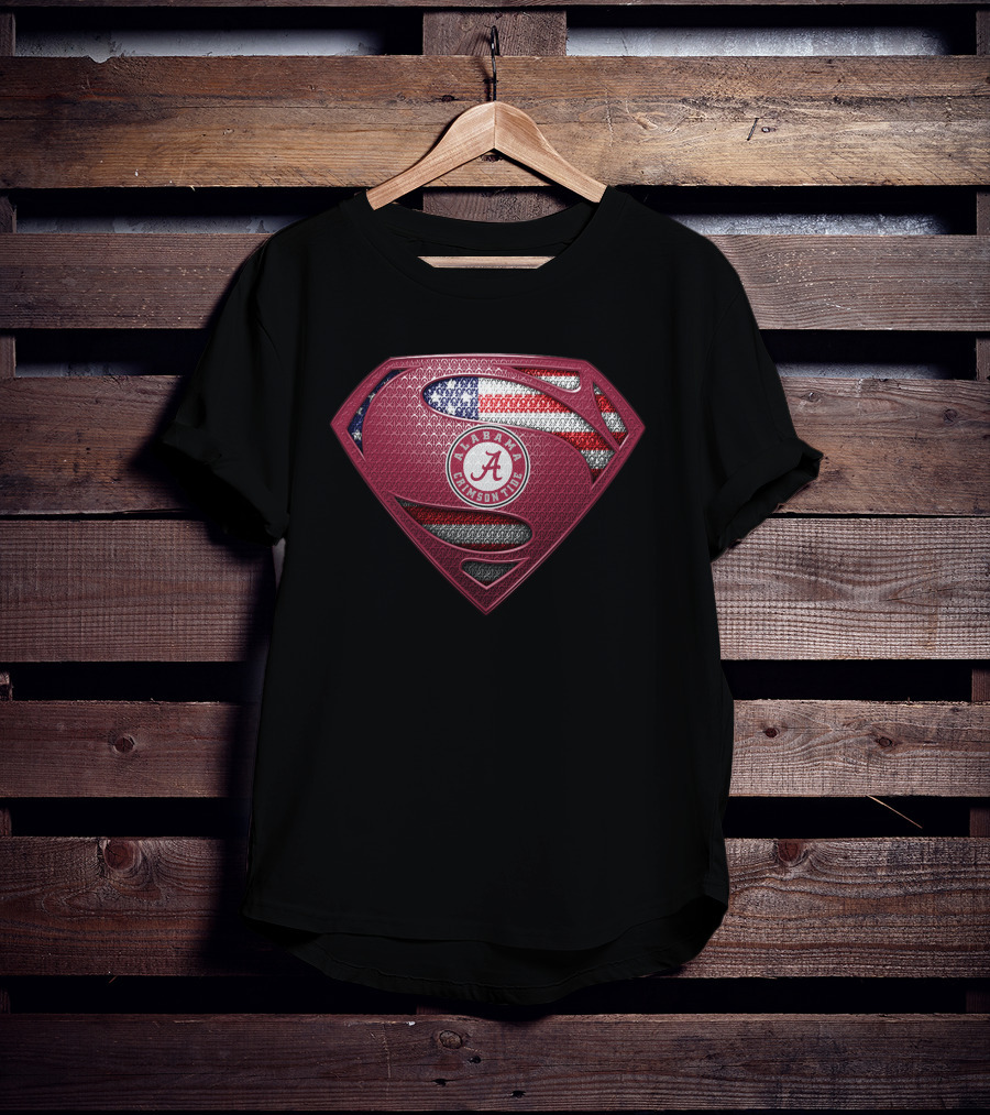 Alabama Crimson Tide Superman Logo American Flag T-Shirt