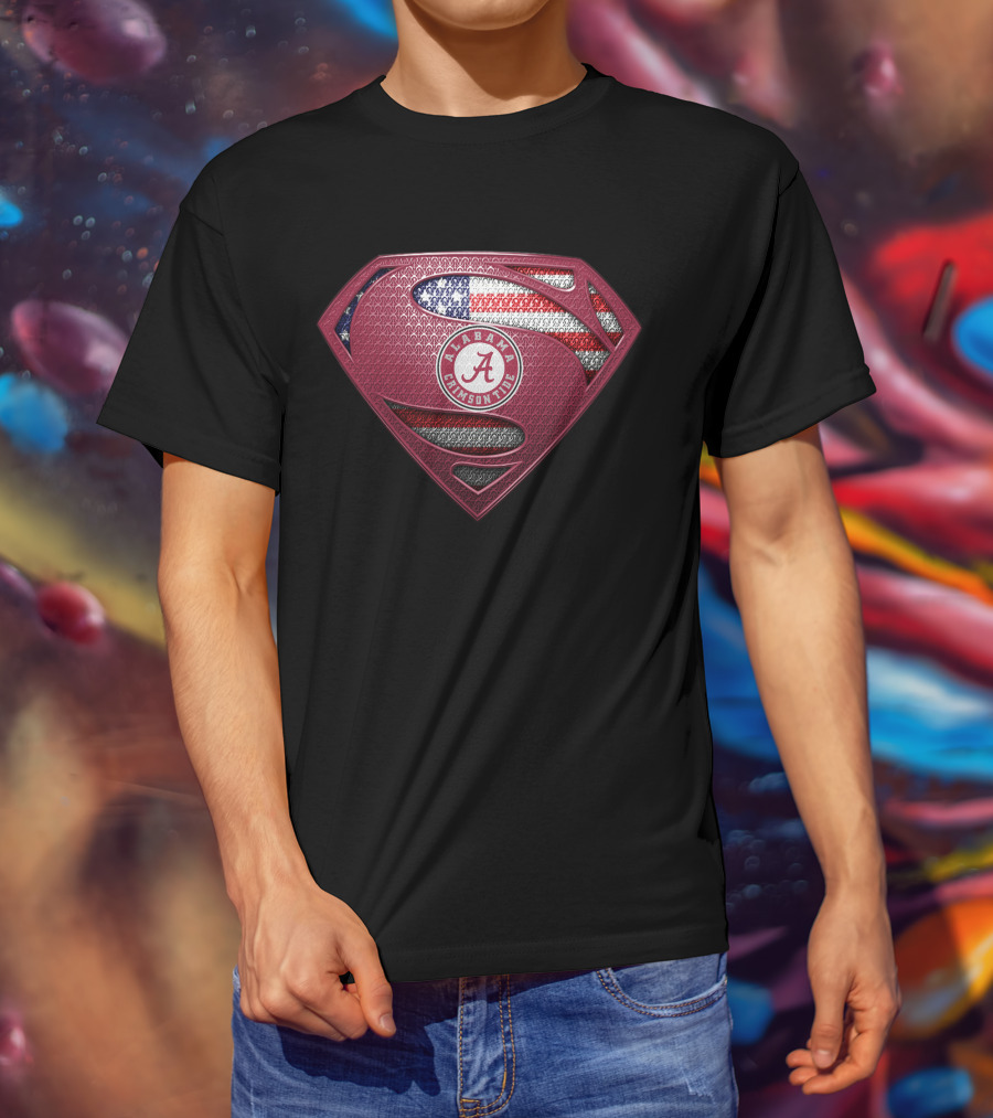 Alabama Crimson Tide Superman Logo American Flag T-Shirt