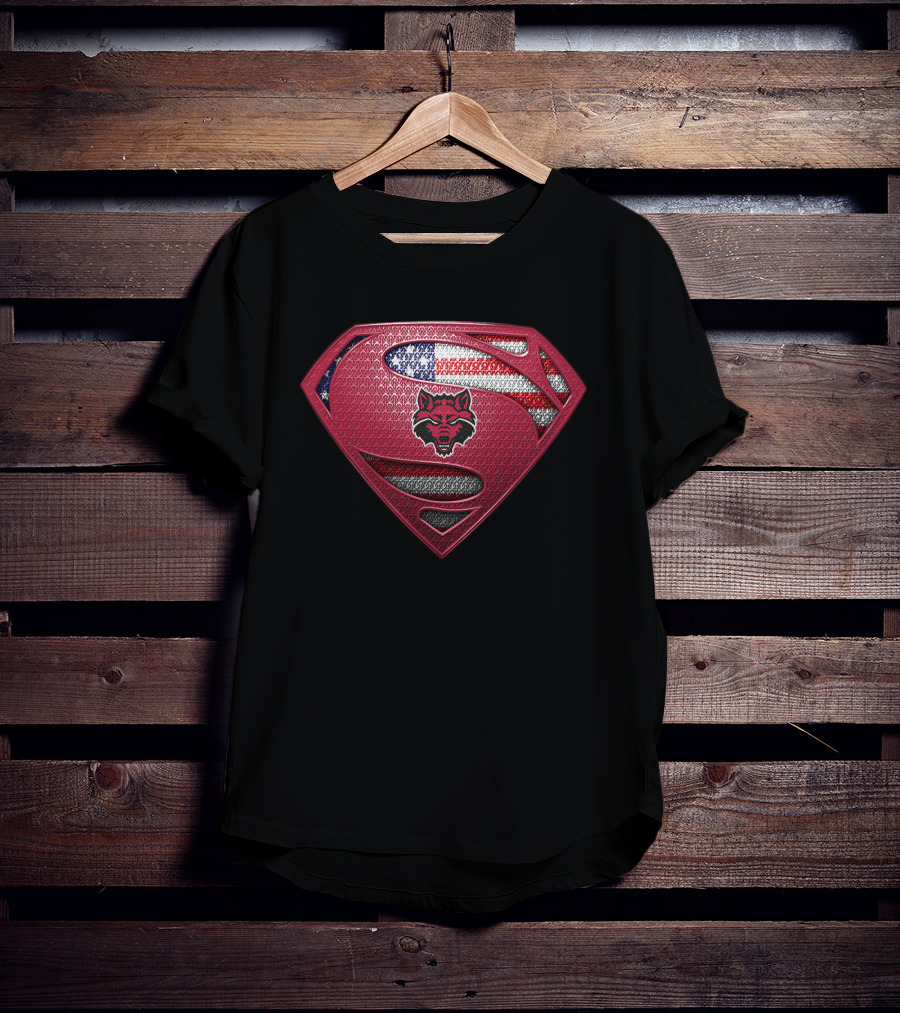 Arkansas State Red Wolves Superman Logo With American Flag T-Shirt