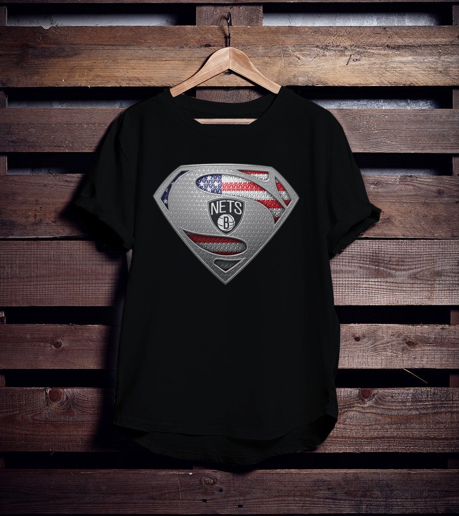 Brooklyn Nets Superman With American Flag And Shield T-Shirt