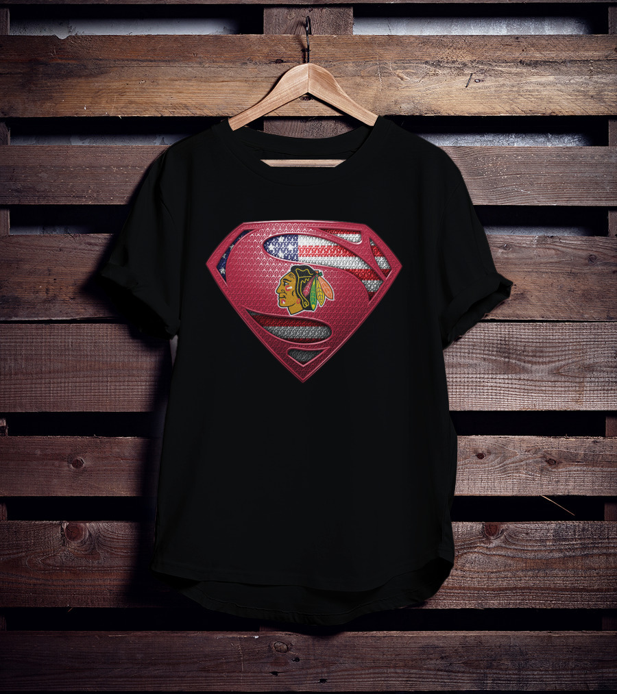 Chicago Blackhawks Superman American Flag T-Shirt