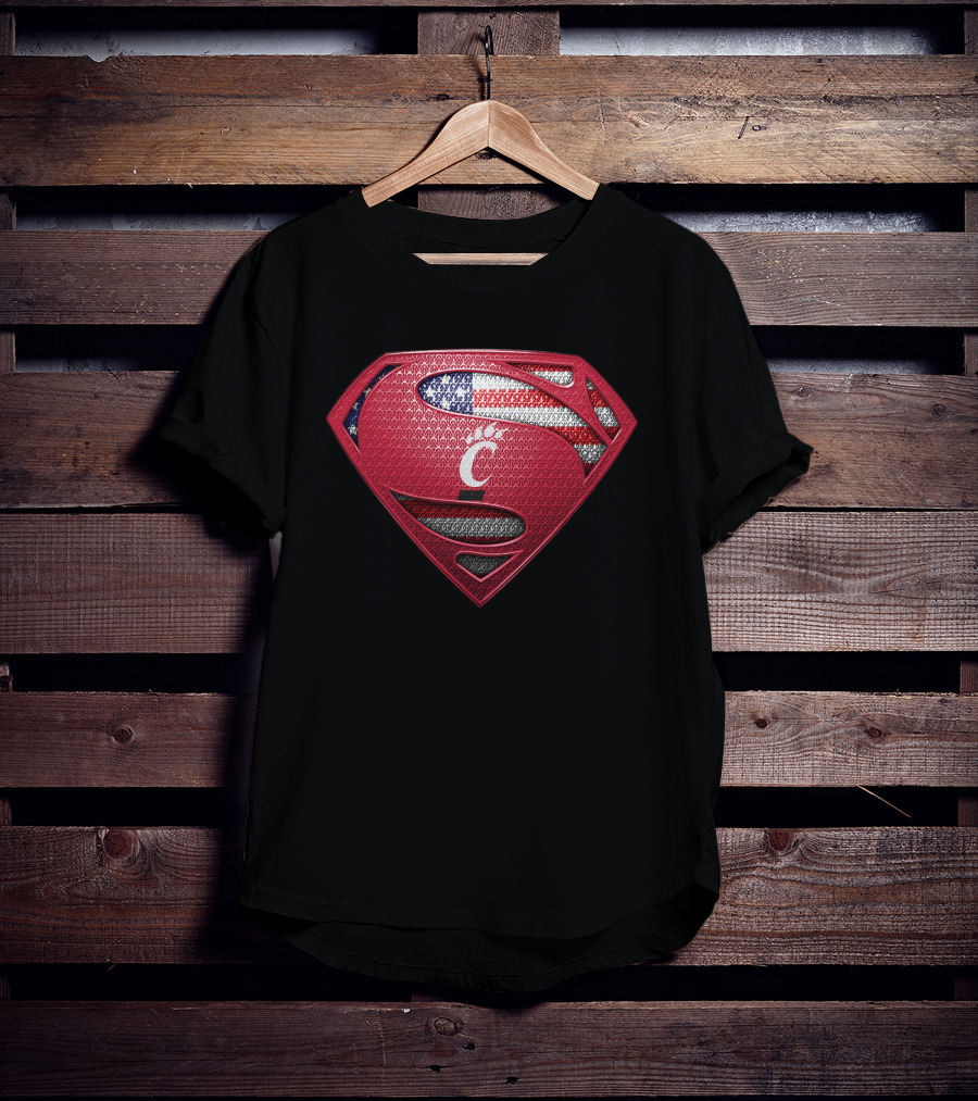 Superman Cincinnati Bearcats American Flag Shield T-Shirt