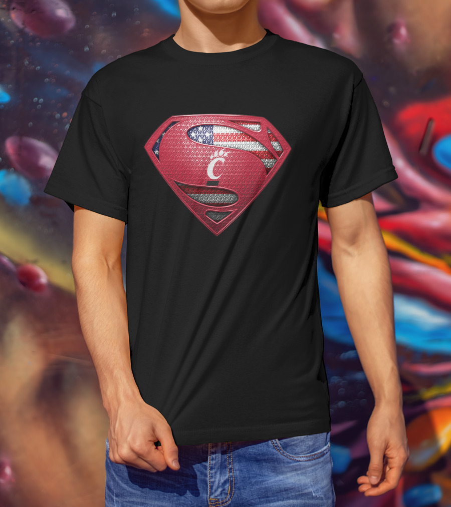 Superman Cincinnati Bearcats American Flag Shield T-Shirt