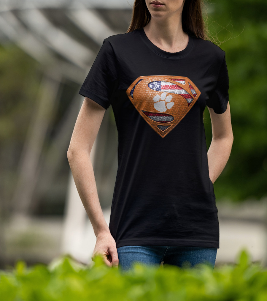 Clemson Tigers Superman American Flag T-Shirt