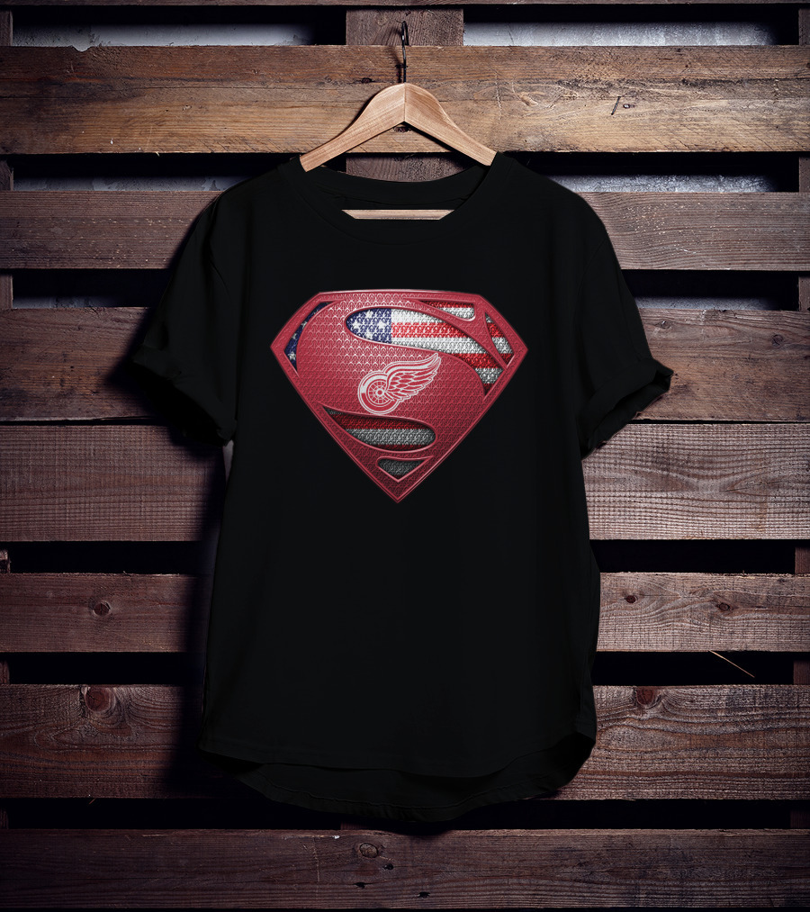 Detroit Red Wings Superman Logo American Flag T-Shirt