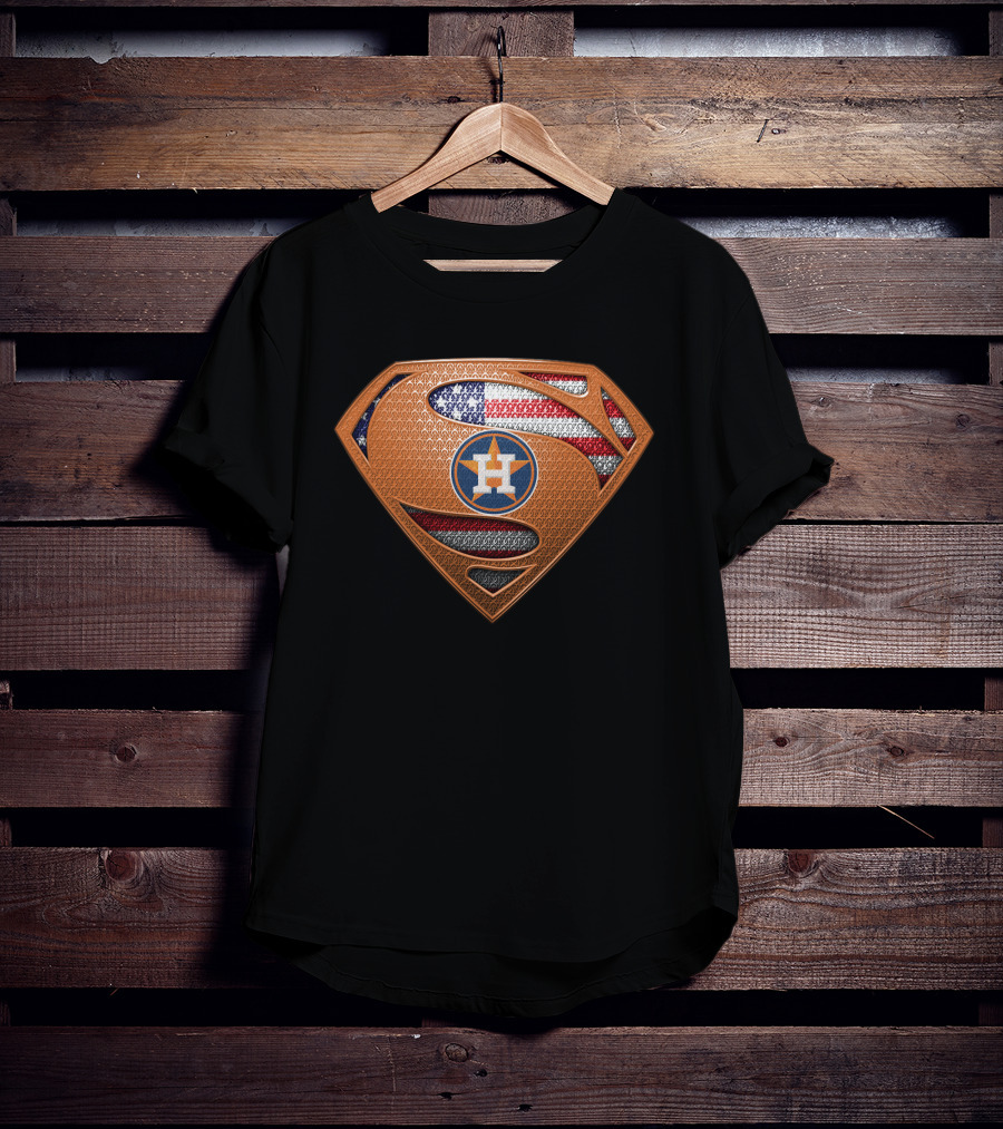 Houston Astros Superman American Flag Shield T-Shirt