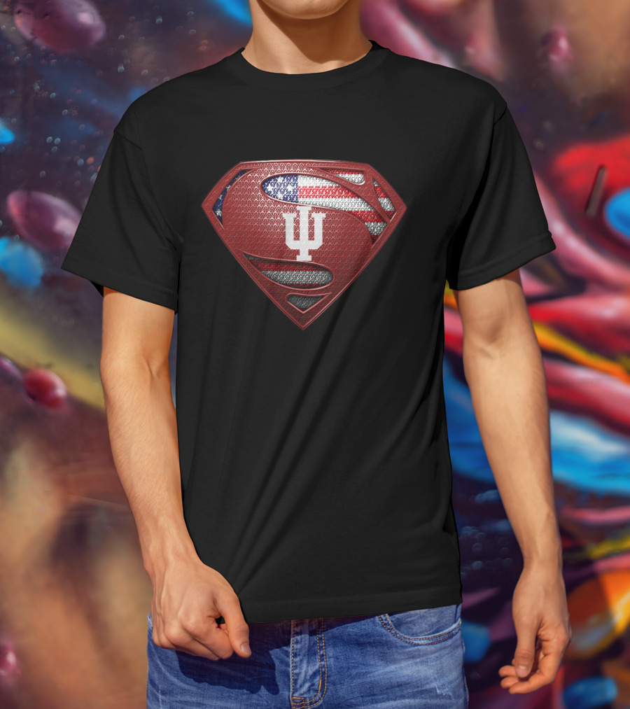 Indiana Hoosiers Superman Shield Usa Flag T-Shirt